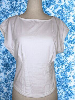 Anthropologie Pilcro White Corset Tee Boatneck Cap Sleeve Top Size X-Small